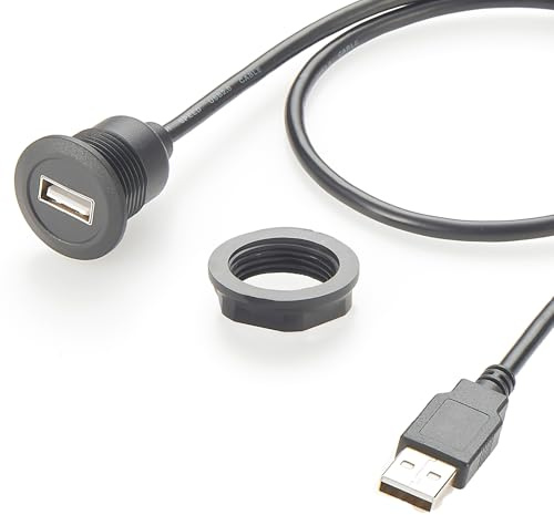 USB 2.0 A Converter Extension Cable Round Panel mount USB Cable USB Port Extension Flush Dashboard Panel Mount Cable (3m)