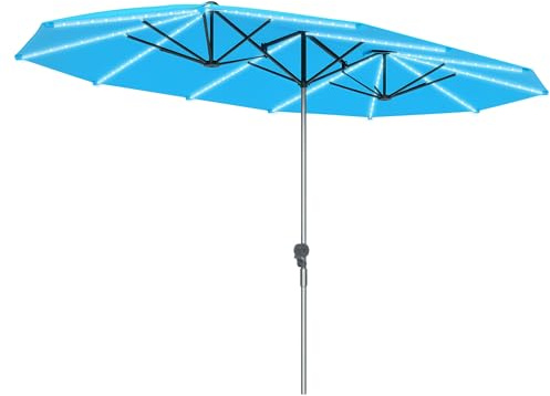 Outsunny Doppelsonnenschirm mit Solar LED Lichtern 451x267 cm Blau