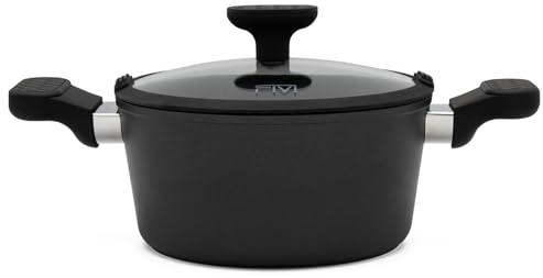 FIVI GUIDO Kochtopf 20 cm – 2,6 l | Induktion geeignet | 100 % recyceltes Aluminium | Glasdeckel mit Silikonrand & Ausgießfunktion | STONELINE®-Beschichtung | Easy-Clean | Für alle Herdarten