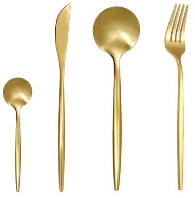 24-Piece Stainless Steel Cutlery Set – Knife Fork Spoon Set for 6 (Golden)