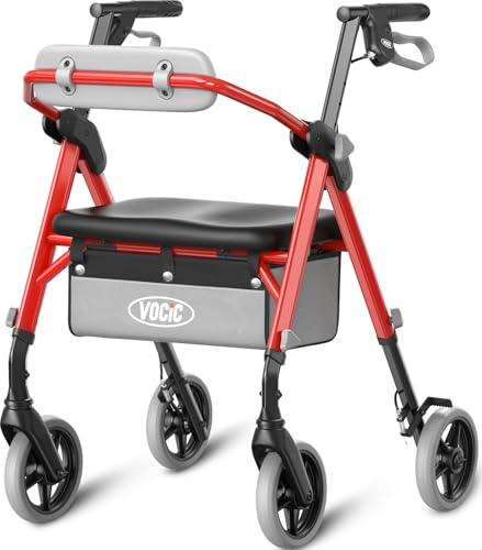 VOCIC Z11 Déambulateur pliable et léger avec siège, max. 172 kg, déambulateur étroit pour appartement, déambulateur léger pliable pour personnes âgées, siège ergonomique, réglable en hauteur, toutes