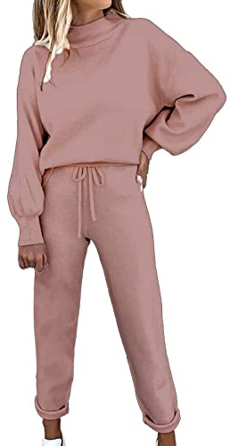 Angxiwan Hosenanzug Damen Freizeitanzug Einfarbig Hausanzug Lounge Set Baumwolle Zweiteiler Workout 2 Teilig Casual Outfit Jogginganzug Trainingsanzug Sweatshirt & Jogginghose