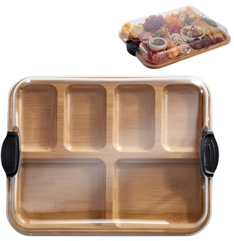 Mafagwre Plateau À Fromage avec Couvercle, Plateau De Barbecue en Bois avec Couvercle, Plateau De Service Alimentaire avec Couvercle Transparent Verrouillable (A)