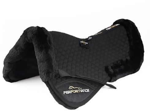 Media almohadilla inglesa de lana con amortiguación para silla de montar - Cómoda manta con diseño de media almohadilla(black,M)