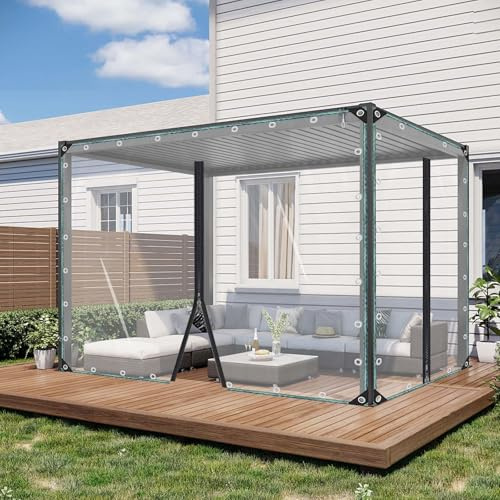 Tarpaulin Waterproof Side Panels with Zip,Clear Pvc Tarpaulin Sheet,100% Waterproof,Windproof,Tear Resistance Cover,For Outdoor Camping, Garden Furniture,Patio,WxH-2.8x2.2m/9.2x7.2ft