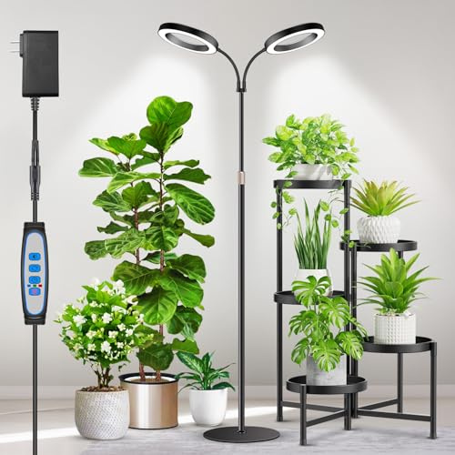 Aumtrly schwarz Pflanzenlampen, 2 Kopf 168 LEDs Vollspektrum Pflanzenlicht | Wachstumslampe mit 170cm höhenverstellbarem Ständer, 6/12/16h-Timer, 5 Helligkeitsstufen, 3 Farbmodi für hohe Pflanzen