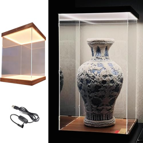 Acryl Vitrine Große, Staubdichte Thekenbox, Beleuchtete, Transparente Acryl-Vitrine für Sammlerstücke, Stapelbare Aufbewahrungsvitrine für Wohnzimmer und Schlafzimmer(20x20x50cm(8x8x20))