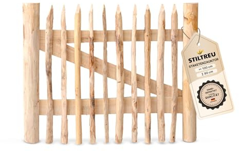 STILTREU Classic Staketenzaun-Tor aus Edelkastanie (Breite 100 cm x Höhe 80 cm)