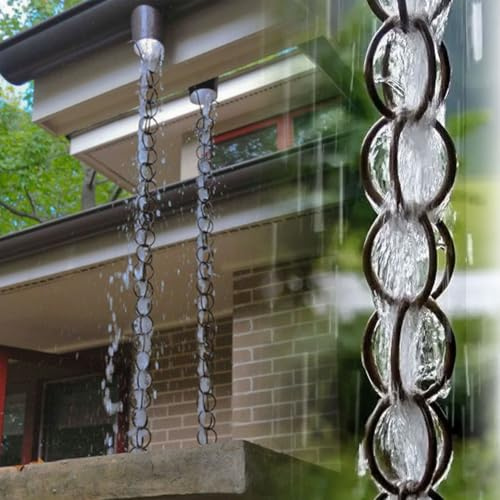 Chaine de Pluie pour Gouttiere,Chaine de Pluie Japonaise,Remplacement de Descente Extérieure,Matériau Métallique Solide et Durable,pour l'extérieur,la Maison,la Décoration de Jardin 2.8m Noir