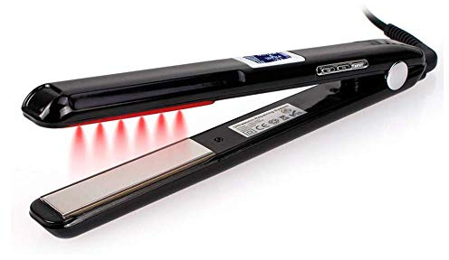 Plancha profesional de pelo infrarroja y plancha de peinado con placas planas, herramienta de recuperación de cabello para cabello dañado, pantalla LCD, color negro