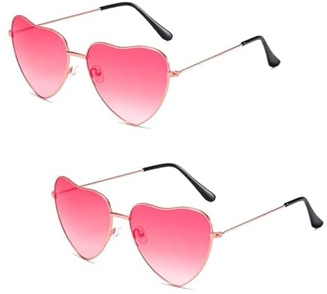 SSHUIKKAI 2 Pack Herz Sonnenbrille, Herzbrille, Party Brillen, für Kinder Herren Damen 60er 70er 80er 90er Party Hippie Chic, Kleid Accessoires(Rosa)