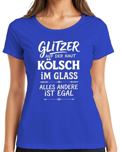 T-shirt humoristique Kölsch à paillettes sur la peau dans le verre - Cadeau amusant pour femme, bleu, XXL