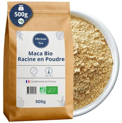 Organiskt Maca-pulver i bulk - Fertilitet, mental energi och allmänt välbefinnande - Växtbaserad, superfood och örtbaserad - Ekologiskt jordbruk - Förpackad i Frankrike - 500 g påse (250 koppar)