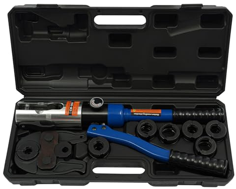 Pince à sertir hydraulique 10T avec 7 inserts à sertir V12/14/15/16/18/22/28 mm Kit d'outils professionnels pour tube en cuivre Bleu