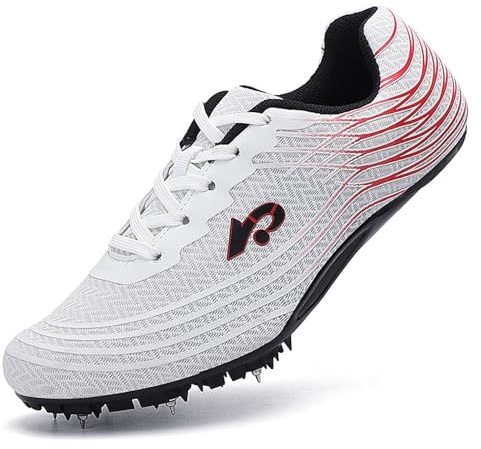 Zapatos De Atletismo para Hombre, Profesionales Zapatillas 8 Clavos Zapatos Carreras Velocidad Transpirables De Malla para Correr Competir Y Saltar,Blanca,36 EU
