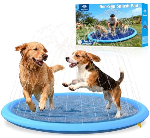 Flying Paws Dog Splash Pad 220 CM, 0.55mm Thickened Pet Sprinkler Mat | Sturdy outdoor water play mat, portable sprinkler pool for backyard garden summer pet parties