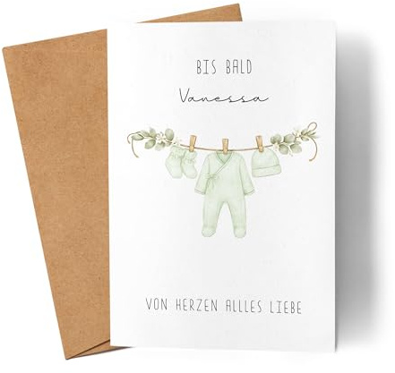 Kiddle-Design Personalisierte Mutterschutz Karte, Glückwunschkarte - Bis Bald - zur Geburt Schwangerschaft Babyparty, Abschiedskarte für Mutter, Kollegin Geschenkkarte Babypause Baby
