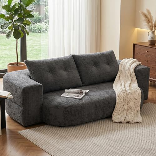 BYCCZMGAD Boneless 2-Sitzer Grau Bodensofa, Schlafsofa mit Schlaffunktion Klappsofa Sofabett, Inkl. 2 Kissen, Keine Montage Erforderlich, Bequeme Couch für Wohnzimmer & Schlafzimmer