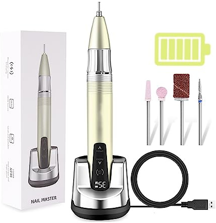 Fresa Unghie Elettrica, Trapano for unghie a batteria 35000 RPM, lima for unghie elettrica portatile ricaricabile con touch screen for strumento for manicure(Yellow)