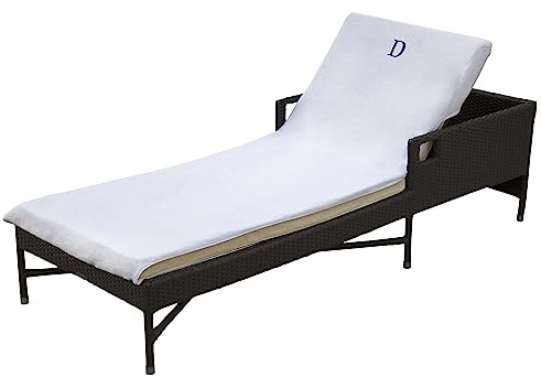 SUPERIOR 100% Cotton Lounge Chair Cover with Personalized Monogrammed Letters, Thick, Super Soft, Plush and Highly Absorbent Cotton Terry Towel, Bright White, D, Standard (Pool-Lounge-Towel-D)