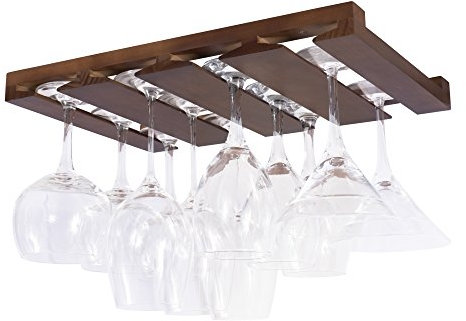 Rustic State Eze 4 Sectional Under Cabinet Mount Wood Stemware Rack Hanging Shelf Glassware Holder Bar Organizer with up to 12 Wine Glass Storage 12 Inch Deep Chestnut