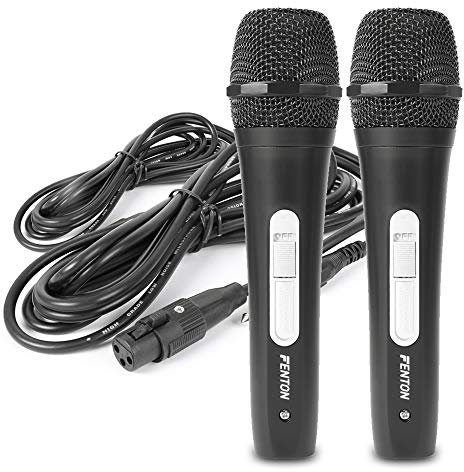 Fenton DM110 Wired Dynamic Microphone Pair - Professional Unidirectional Handheld Vocal Mics with XLR Cable for Karaoke, DJ, PA Systems and Live Performances