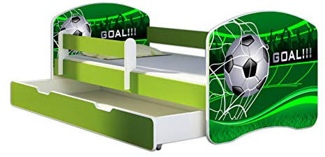 ACMA Kinderbett 160x80 Jugendbett mit Einer Schublade und Matratze, Farbe Grün, Rausfallschutz Lattenrost II Spielbett Kinderzimmer Möbel, 14 Goal !!!
