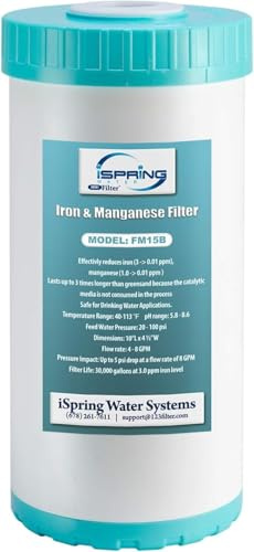 iSpring FM15B Cartucho de Filtro de Repuesto Reductor de Hierro y Manganeso para Sistema de Filtración de Agua para Toda la Casa WGB21BM, 1 Unidad (Paquete de 1), 10 x 4.5 Alta Capacidad