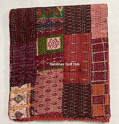 Maroon Queen Size Patchwork-Seide Kantha Quilt 228 x 274 cm Bettbezug Seide Patola Quilt Überwurf Decke (Mehrfarbiges Patchwork) Twin/King./Queen (274 x 274 cm)
