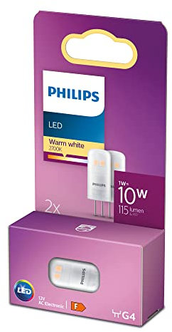 Philips Lampadina LED Capsule, Equivalente a 10W, Attacco G4, Luce Bianca Calda, non Dimmerabile
