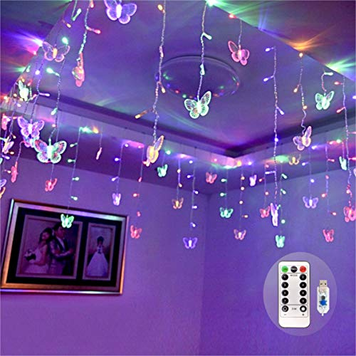 8 Modes 120 LED 19.7FT Firefly Twinkle Timer String Lights with Remote,Butterfly Curtain Fairy Lights USB Plug in, Waterproof Copper Wire for Bedroom Patio Christmas Wedding Party Dorm(Multicolor)