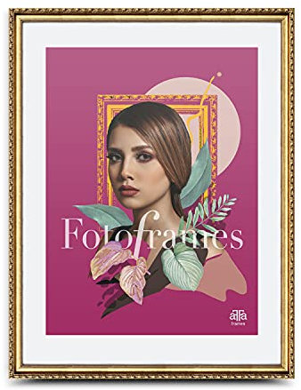 aFFa frames, Goldi, Bilderrahmen Kunststoff, photo frame, ornamental, Kunststoffrahmen, Vintage Rahmen aus Kunststoff mit Acrylglas, bilderrahmen gold 70x100 cm