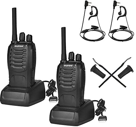 Walkie Talkie BAOFENG Langstrecken mit Headset,Professionelle PMR-Funkgeräte Reichweite 1-5 km,16 Kanäle Walkie Talkies,Sprechfunkgerät mit LED Taschenlampe (2 Stück)