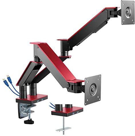 my wall HL25-2L Vollbeweglicher Tischhalter mit Gasdruckfeder für 2 Flachbildschirme, Monitor Halterung, 2 USB-Anschlüsse, Kabelmanagement, Monitor Arm, 17 bis 35, 11 kg pro Bildschirm