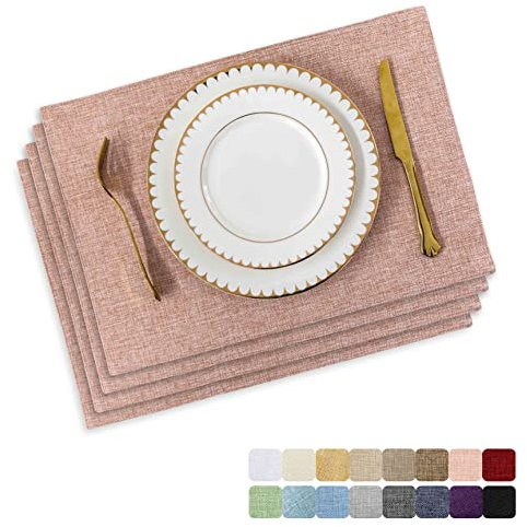 Home Brilliant Linen Placemats Set of 4, Heat Resistant Table Mats, Woven Place Mats for Party Wedding Housewarming Gift, 33 x 48 cm(13x19 Inch), Baby Pink