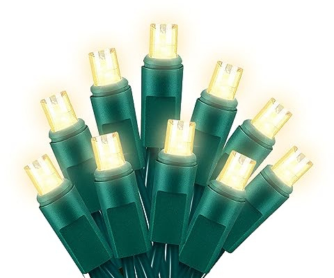 Wominoy 25ft 50 Counts Warm White LED Christmas Lights - Commercial Grade Outdoor Waterproof, Green Wire, Xmas Tree Lights, IP:65, UL