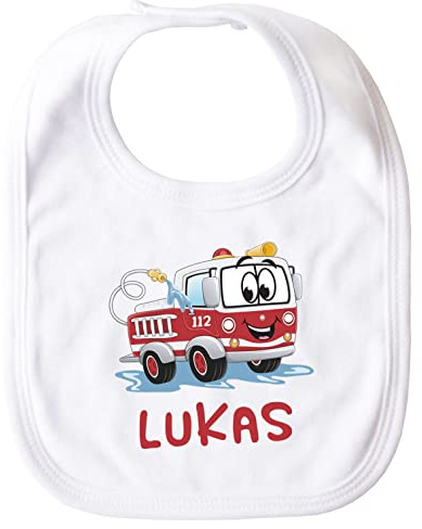 SpecialMe® personalisiertes Baby Lätzchen mit Namen Feuerwehr-Auto Baumwolle Junge/Mädchen Weiss Unisize