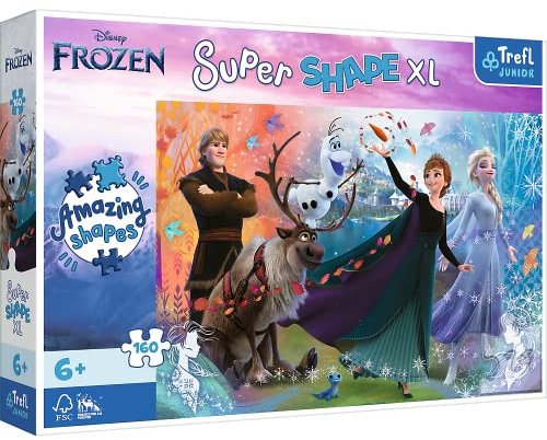 Trefl Junior - Entdecke die Welt von Frozen - Puzzles 160 XL Super Shape - Verrückte Formenpuzzles, große Teile, Bunte Puzzles mit Frozen Märchenfiguren, Spaß für Kinder ab 6 Jahren