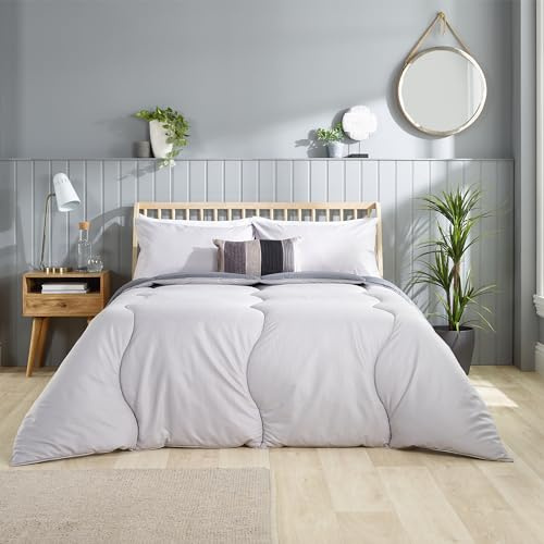 Slumberdown Coverless Duvet Single 9 Tog - 2-in-1 Embossed Design with Matching Pillow Case Reversible All Year Round Quilt - Soft, Hypoallergenic, Washable, Made in the UK, Grey (135 x 200cm)