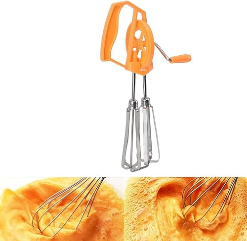 Uadme Batteur à Oeufs, Batteur à Manivelle, Fouet à Main En Acier Inoxydable Fouet Batteur à Oeufs Manuel Mousseur à Lait Mélangeur Mélangeur Outil De Cuisine(Orange)