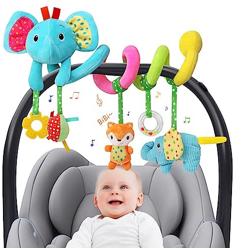 BelleStyle Juguete Carro Bebe, Juguetes Bebes 0 3 6 12 Meses, Juguetes Colgantes Bebe Espiral Cochecitos de Juguetes para Niños, Juguetes de Peluche Regalos para Bebé Recién Nacido 0+ Meses, Elefante
