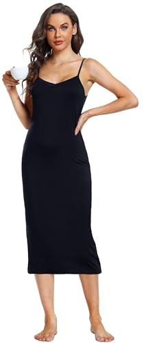 Sopesil Sottovesti da Donna Sottoveste Completa Senza Spalline Camicia da Notte Eleganti Mini Abiti Maniche Sexy,Nero,M