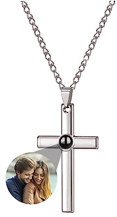 WILINNI Personalisierte Kette Mit Bild Für Männer | Personalisierte Fotoprojektions-Halskette,Mit Kreuzanhänger, Romantisches Geschenk Für Männer, Papa |Weihnachten, Jahrestag (Stil 12)