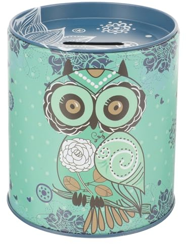 ORFOFE Owl Piggy Bank Cartoon Pattern Metal Money Box Kids Savings Bank Tinplate Coin Jar for Boys Girls Table Decoration