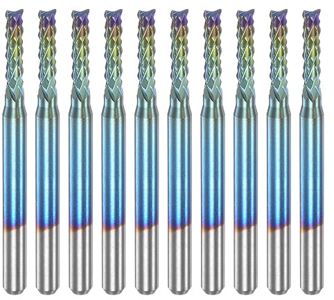 QUARKZMAN 10Stk Ende Fräsen CNC Fräser Bits 1/8 Schaft 2.4mm Blau Beschichtet Wolfram Karbid Fräsmaschine für PCB Acryl Holz Aluminum Metall