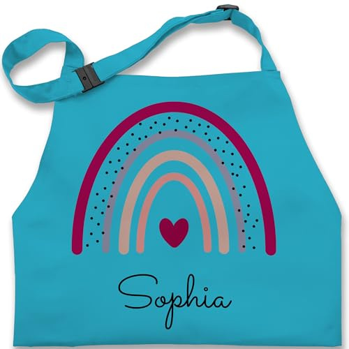 Kinderschürze Schürze Kinder Jungen Mädchen - Regenbogen Regenbögen - 7-14 Jahre - Türkis - backschürze junge rainbow sophia kinderkochschürzen personalisierte name herz küchenschürze