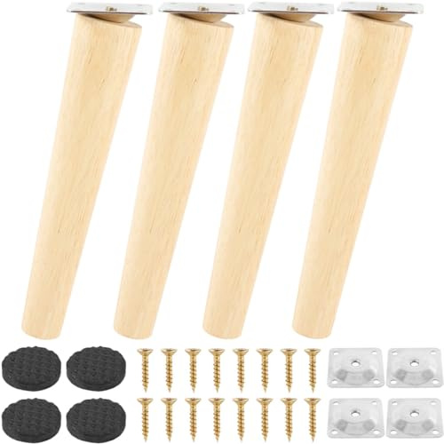 20cm Möbelfüße Holz Möbelfüße Schräge Möbelfüße mit Montageplatte, Schrauben und Antirutschmatte Möbelfüße Holz Ersatz für Schrank, Tische und Stühle (20cm, Füße