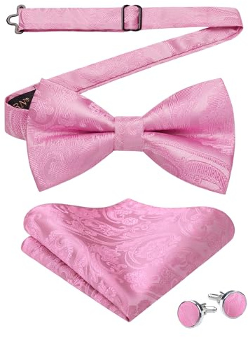 HISDERN Herren Paisley Fliege und Einstecktuch mit Manschettenknöpfe Set,Schleife mit Haken - Bereits Gfebunden，Verstellbare Fliege,Vorgebundene Fliege,für Hochzeit Sfeier Weihnachten Halloween