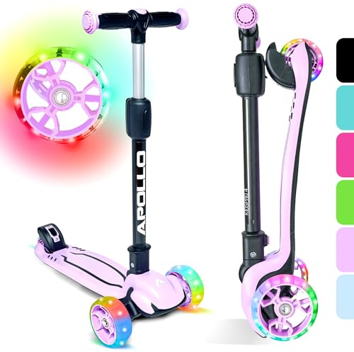 Apollo Kidspro 4 Vikbar Sparkcykel- Höjdjusterbar Sparkcykel Tre Hjul - LED- Sparkcykel Barn från 3 År och Uppåt - LED-Hjul - för Pojkar och Flickor
