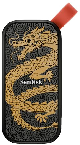 SanDisk SSD portatile da 1 TB, Dragon Edition, fino a 800 MB/s, USB-C, USB 3.2 Gen 2, firmware aggiornato, unità SSD esterna - SDSSDE30-1T00-GD25